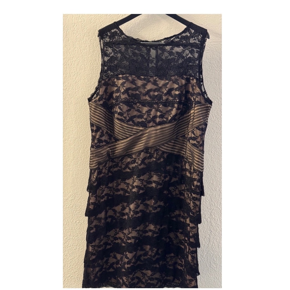 Marina Lace Dress Women's 18W Sleeveless Tiered Black Beige Whimsigoth Grunge